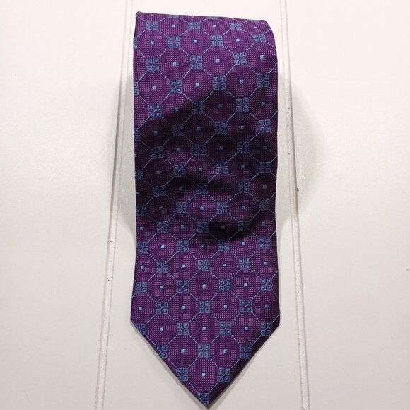 Brooks Brothers Men’s Silk Tie Purple Blue Geometric Made in USA NWT Minor Flaw - Picture 4 of 10
